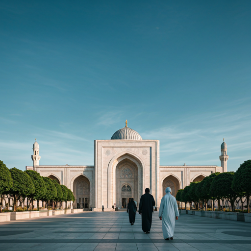 People walking towards mosque